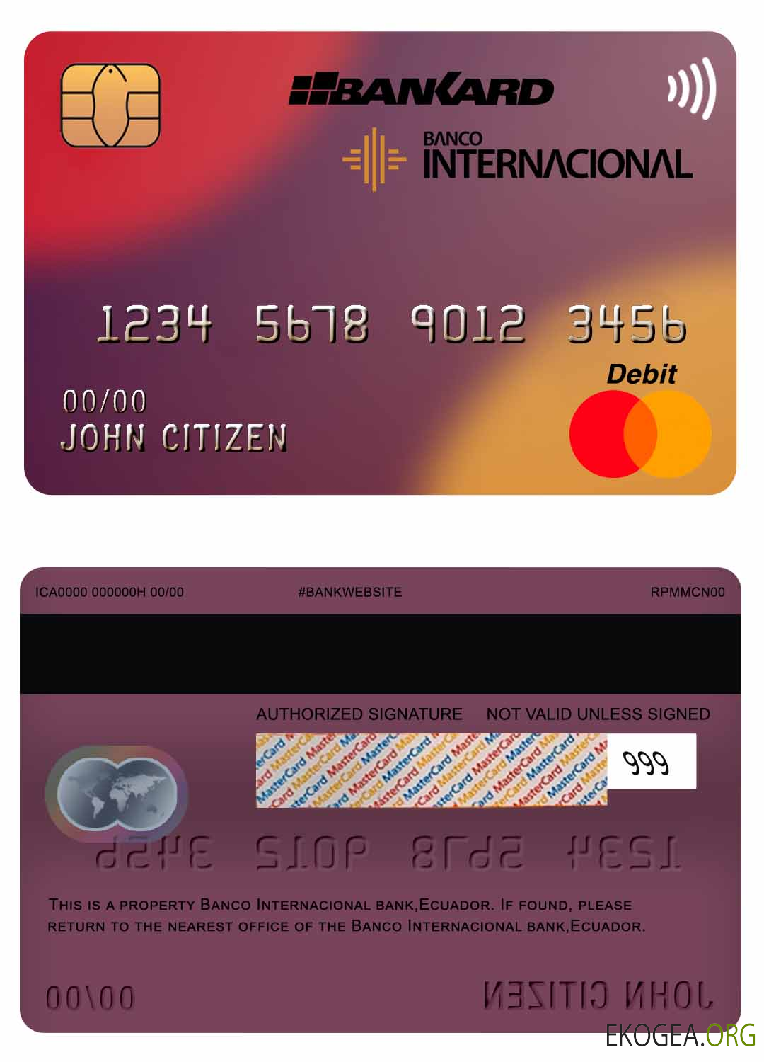 Écran mastercard de la banque Banco Internacional de l'Équateur